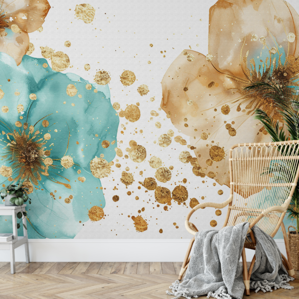Fotobehang Aquarelbloemen met goud