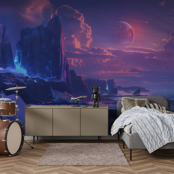 Fotobehang Buitenaardse planeet boven de rotsachtige kust