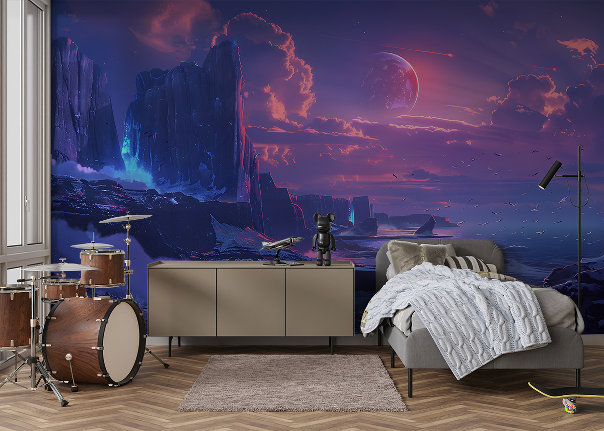 Fotobehang Buitenaardse planeet boven de rotsachtige kust