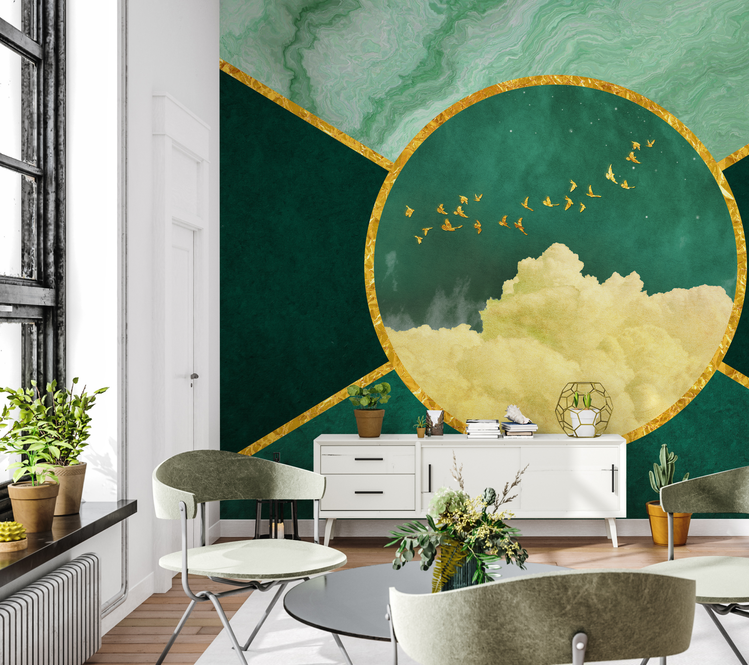 Fotobehang Droom van groen en goud
