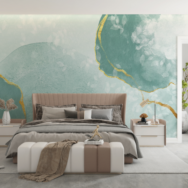 Fotobehang Pastel mintgroene stippen met goud