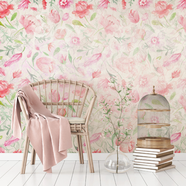Fotobehang Verspreide roze bloemen