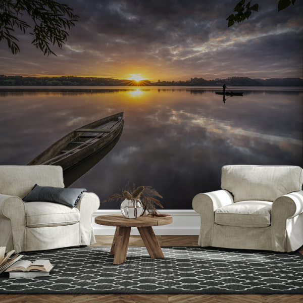 Fotobehang Boot bij zonsondergang