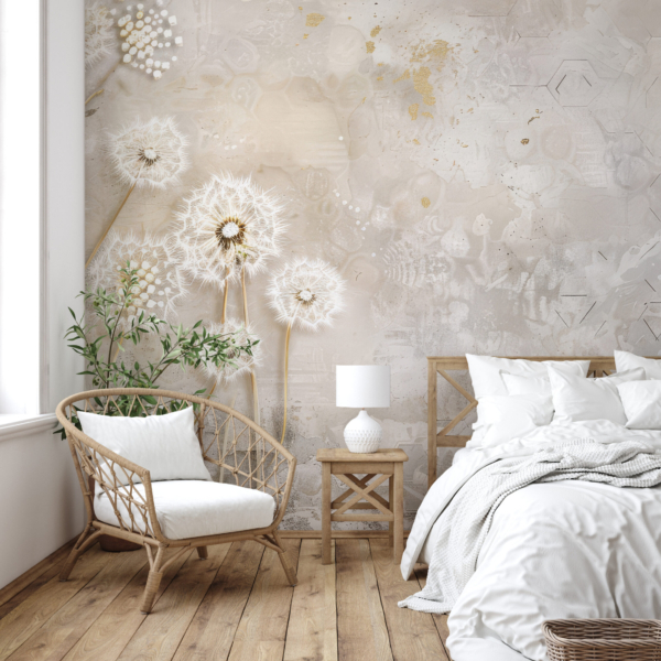 Fotobehang Paardenbloemen in beige