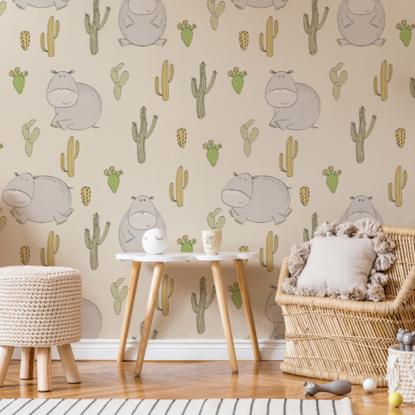 Fotobehang Nijlpaarden tussen de cactussen