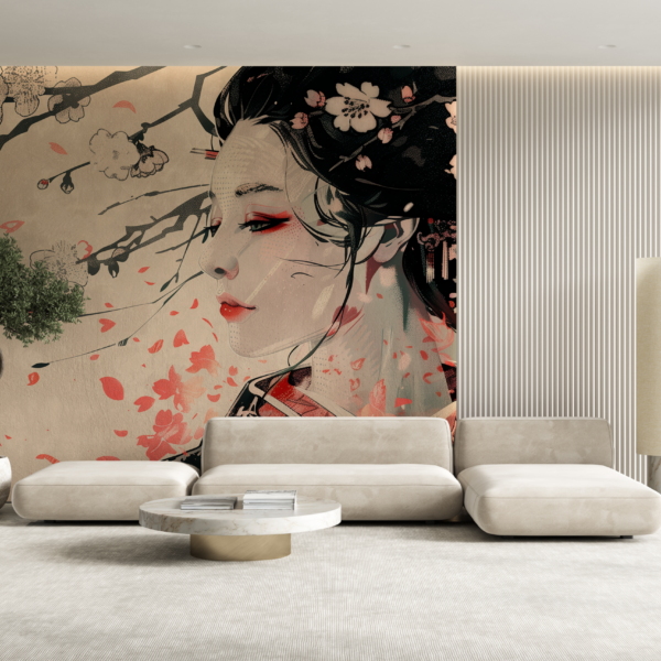 Fotobehang Geisha in Bloemen