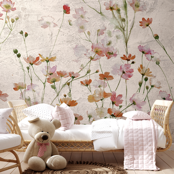 Fotobehang Wilde bloemen op gips