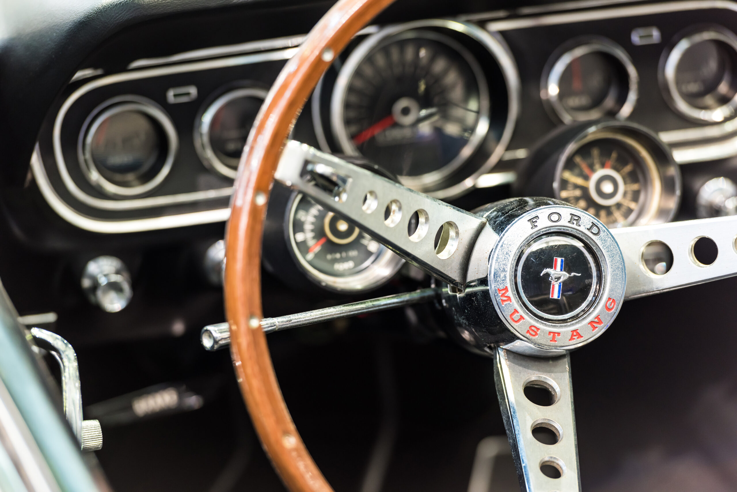 BUCHAREST, ROMANIA - OCTOBER 31, 2014: 1966 Ford Mustang Interio