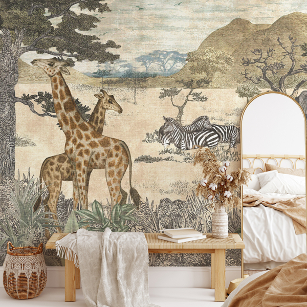 Fotobehang Afrikaanse savanne met safaridieren