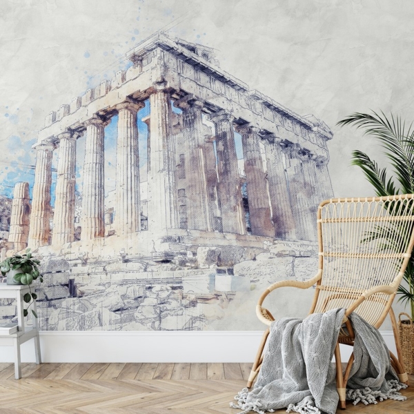 Fotobehang Geschilderde Akropolis