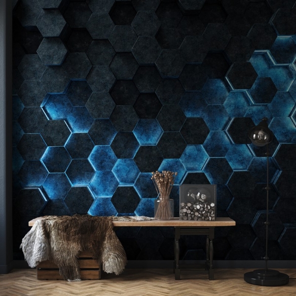 Fotobehang Blauwe zeshoeken 3D