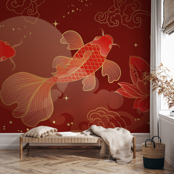 Fotobehang Bourgondische Koi-tuin