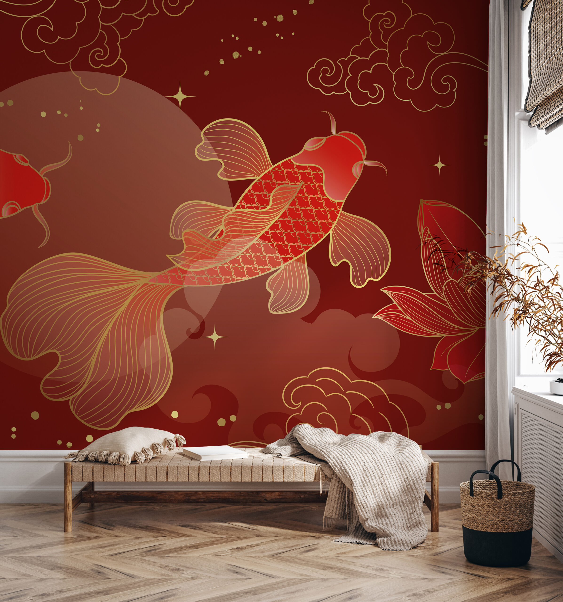Fotobehang Bourgondische Koi-tuin