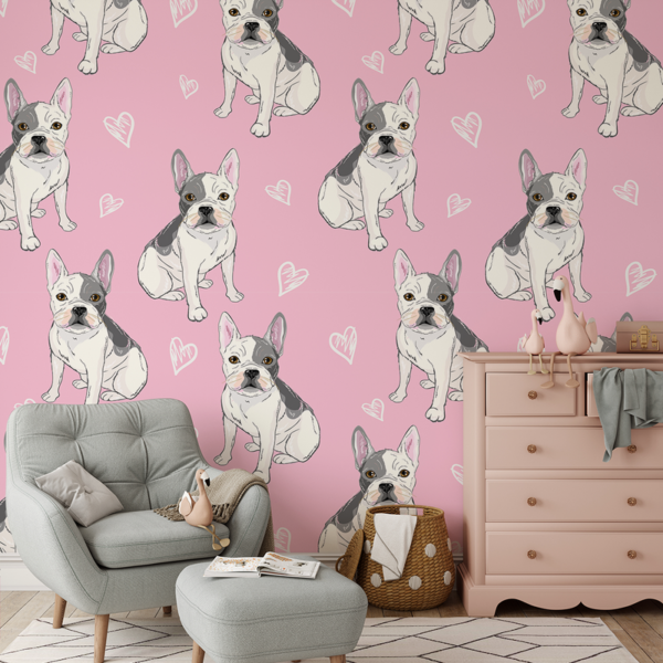 Fotobehang Bulldog in roze