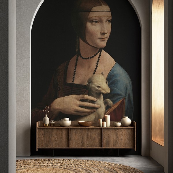 Fotobehang Dame met een hermelijn