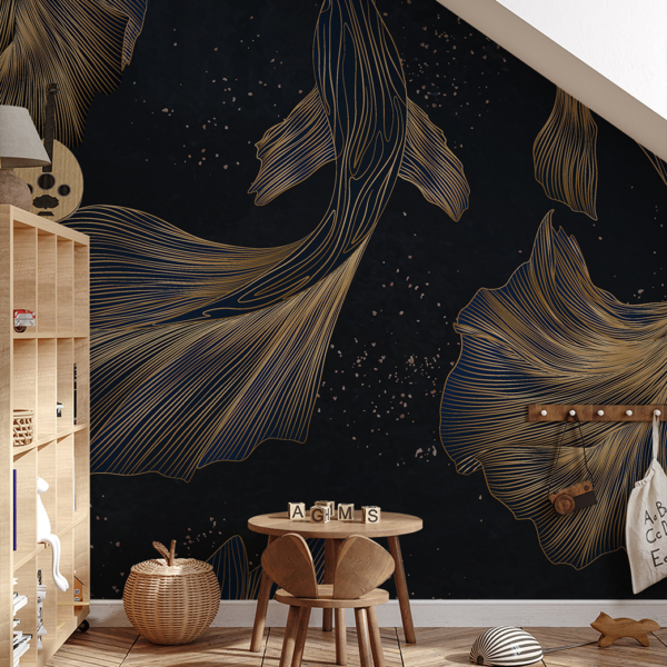 Fotobehang Marineblauwe Koi-dans