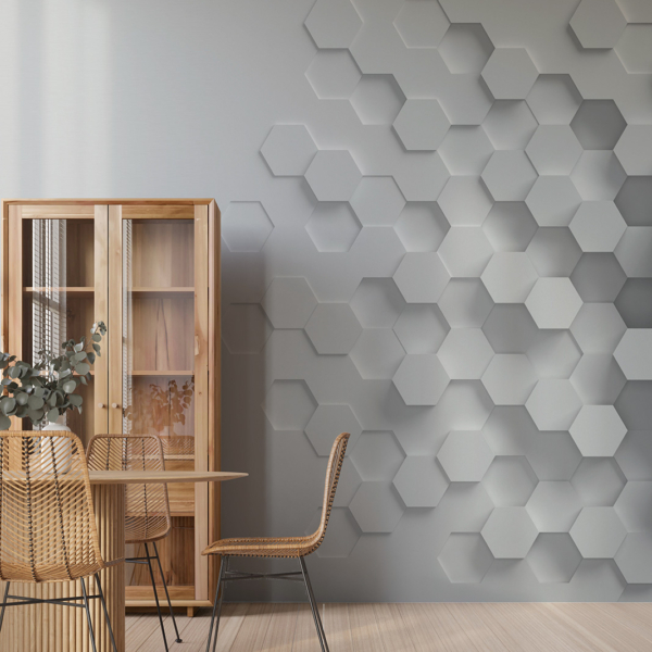 Fotobehang 3D Hexagons – een grijs fotobehang met een geometrisch patroon