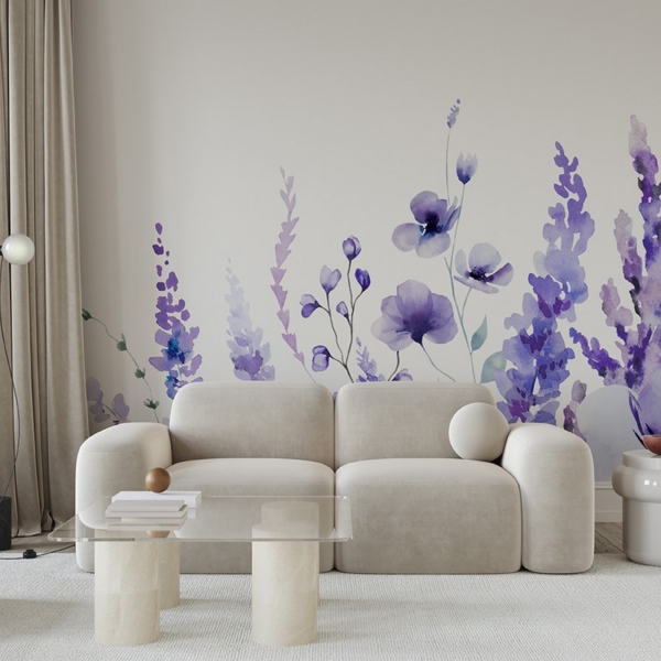 Fotobehang Lavendel op wit