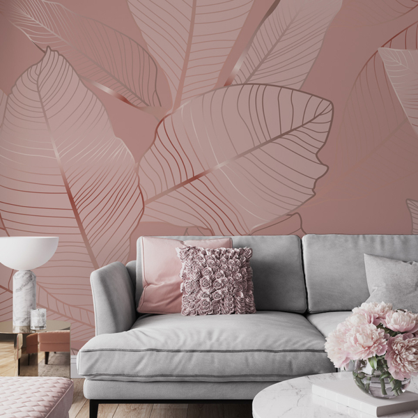 Fotobehang Roze gouden bladeren