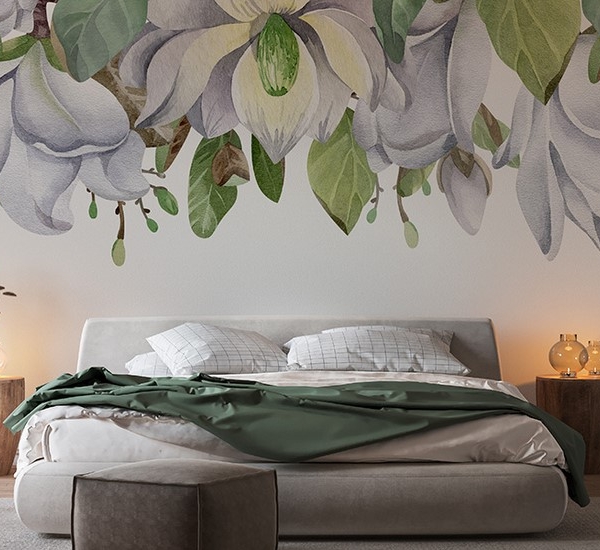Fotobehang Magnolia's op een witte achtergrond