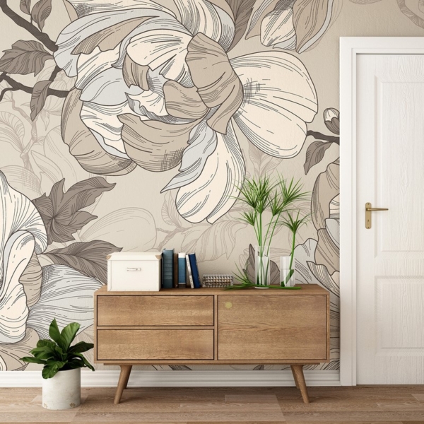 Fotobehang Magnolia's in beige