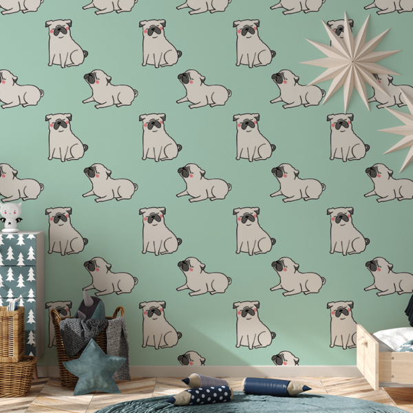 Fotobehang Mint Land of Pugs