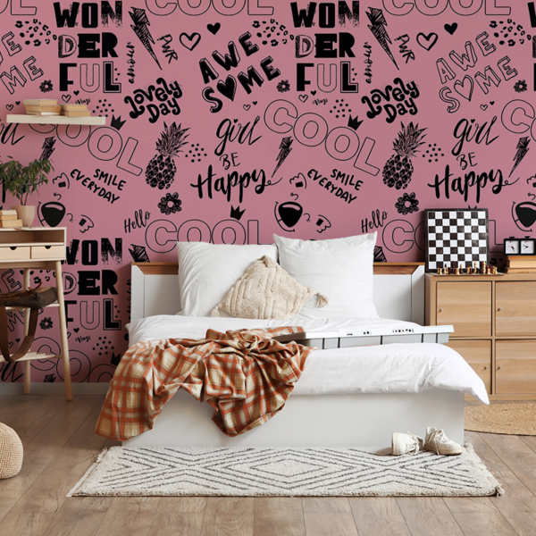 Fotobehang Jeugdroze met opschriften – Cool Wonderful Happy
