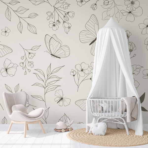 Fotobehang Vlinders tussen de bloemen