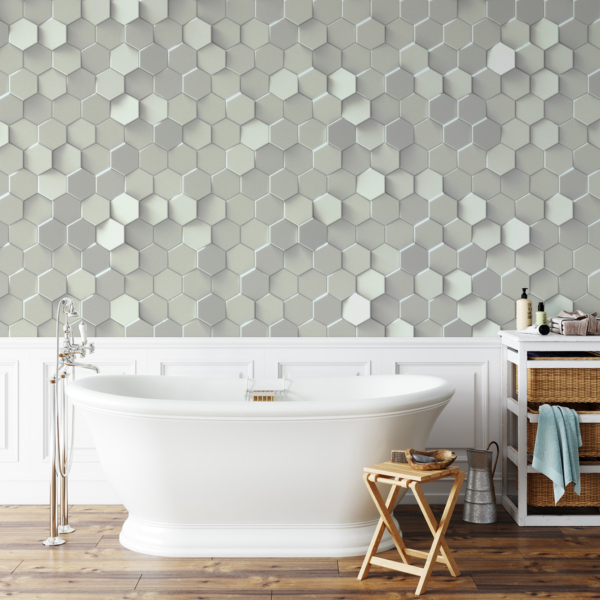 Fotobehang 3D Hexagonaal Mozaïek – een helder geometrisch patroon