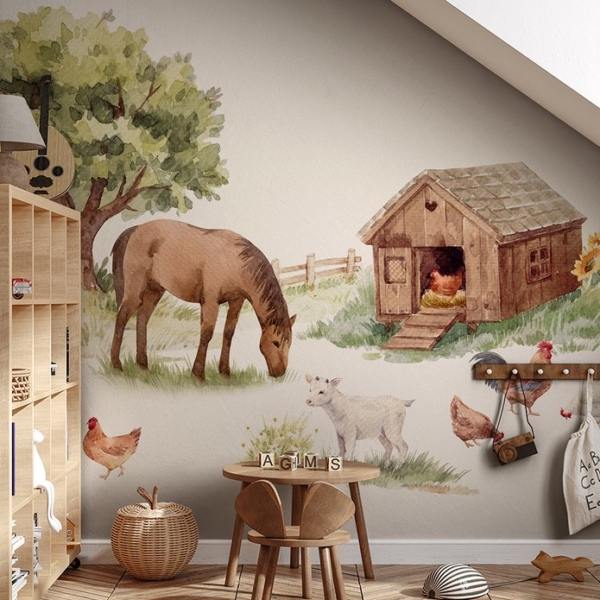 Fotobehang Weide met dieren