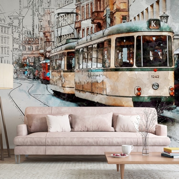 Fotobehang Retro tram