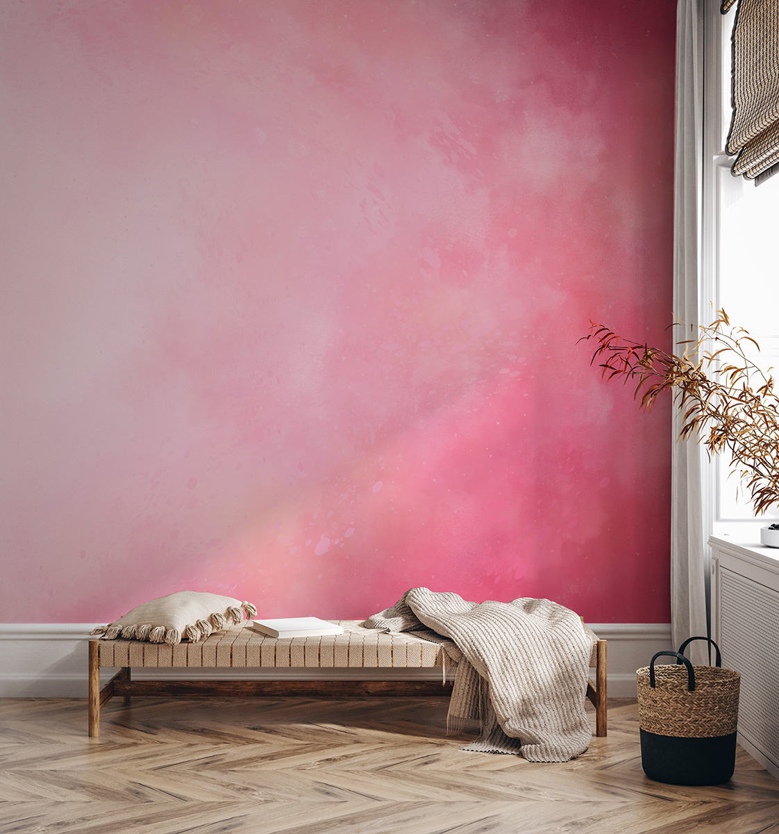 Fotobehang Roze aquarel ombre