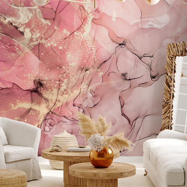 Fotobehang Roze marmer met goud