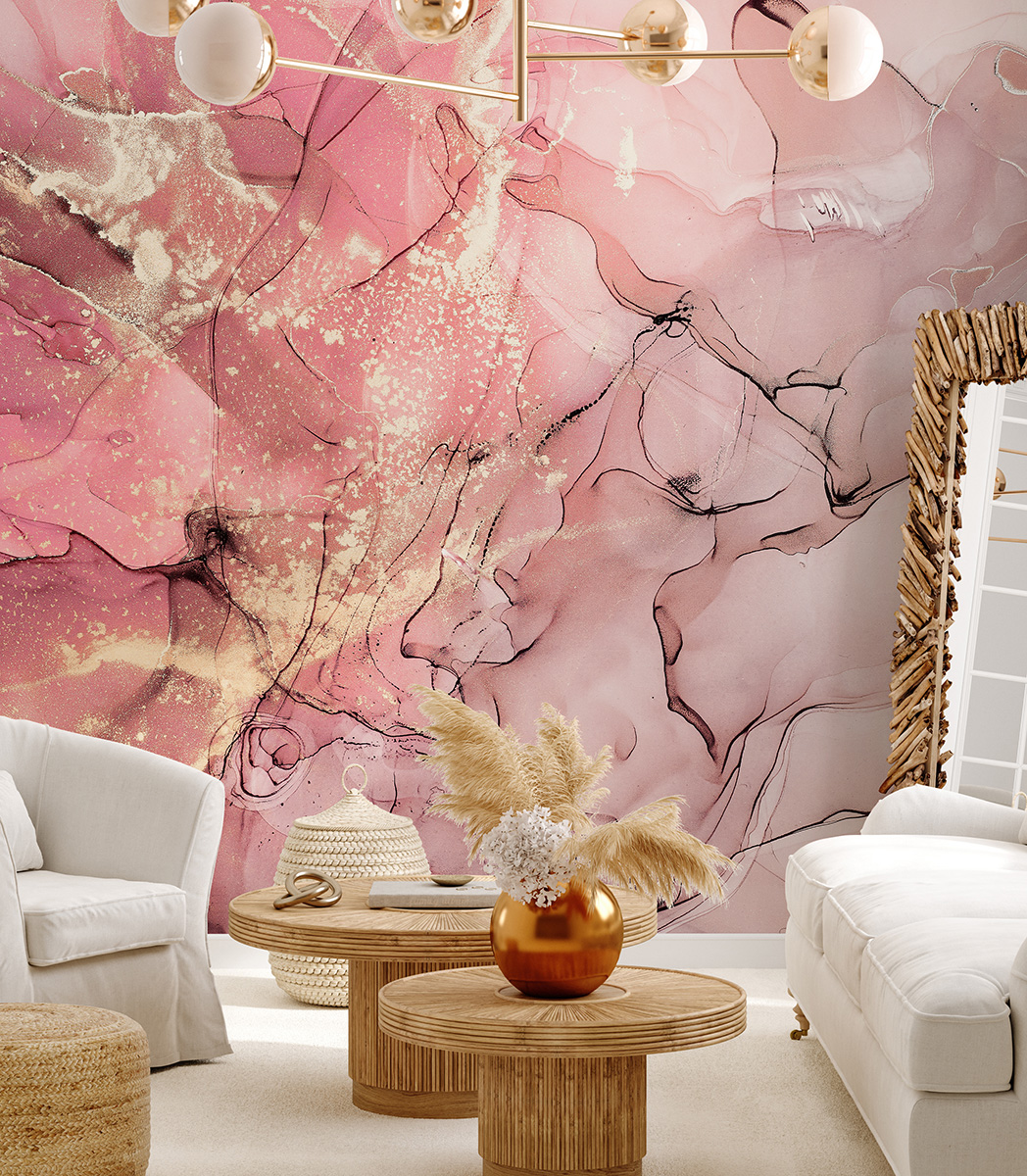 Fotobehang Roze marmer met goud