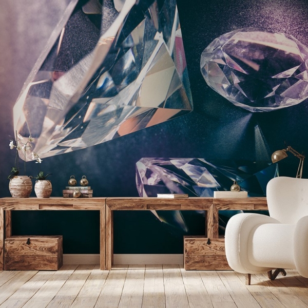 Fotobehang Diamanten op een paarse achtergrond
