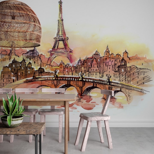 Fotobehang Eiffeltoren in aquarel