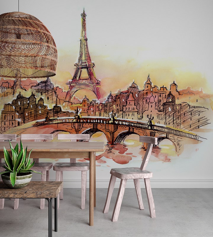 Fotobehang Eiffeltoren in aquarel
