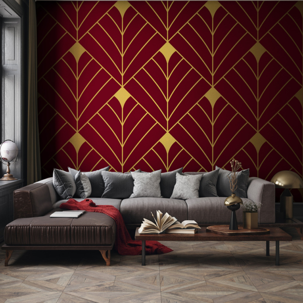 Fotobehang Geometrische bordeauxrode waaiers