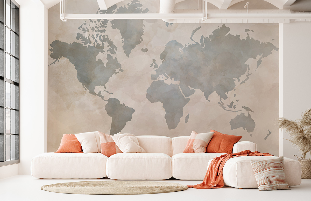Fotobehang Wereldkaart in beige