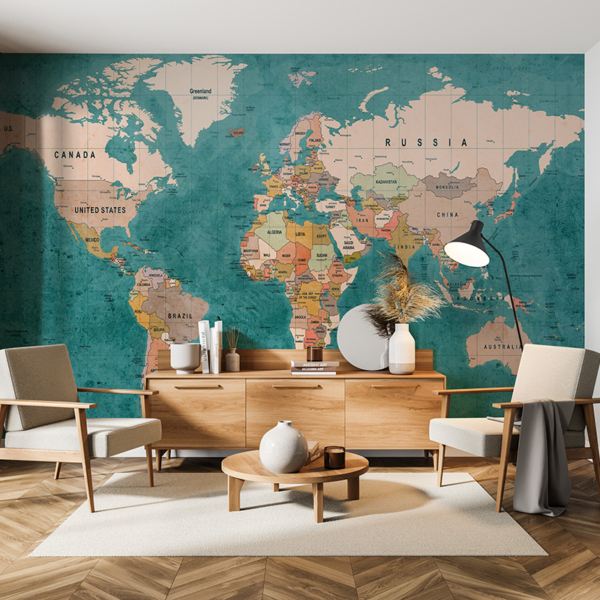 Fotobehang Wereldkaart met landnamen