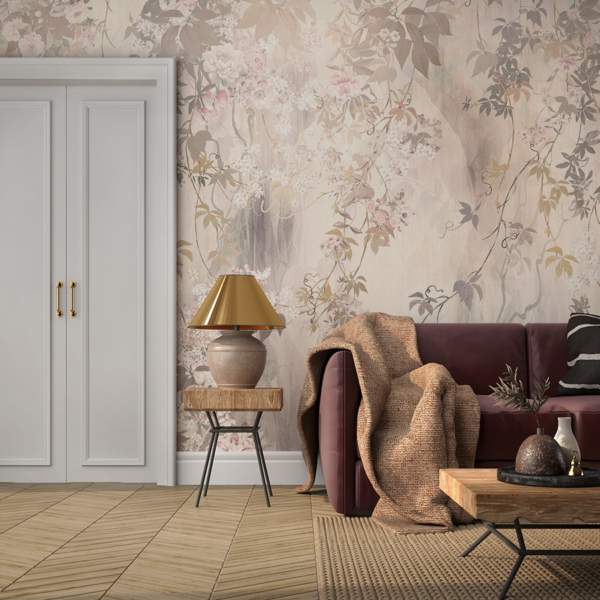 Fotobehang Romantische bloemen aan de muur