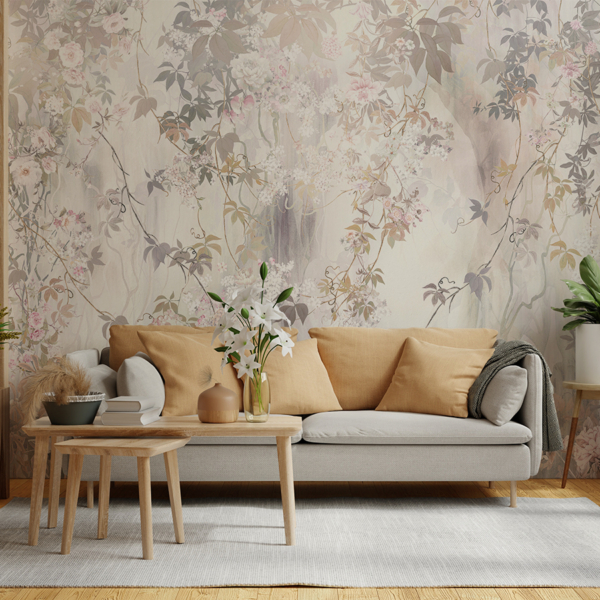 Fotobehang Gordijn van kleine bloemen