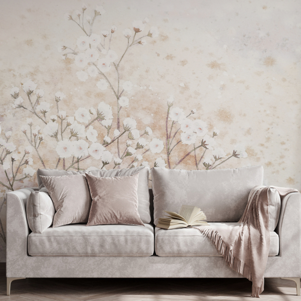 Fotobehang Witte bloemen in aquarel