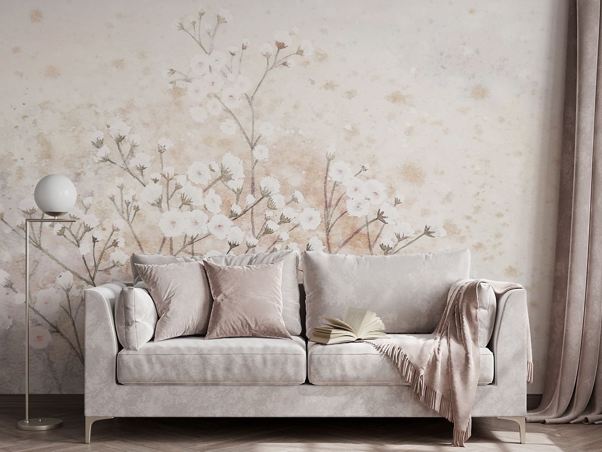 Fotobehang Witte bloemen in aquarel