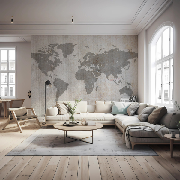 Fotobehang Wereldkaart op licht beton