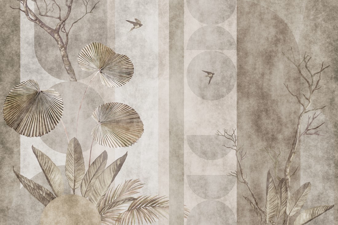 Minimalist,Abstract,Wall,Art,Design,Combining,Tropical,Dried,Palm,Leaves,